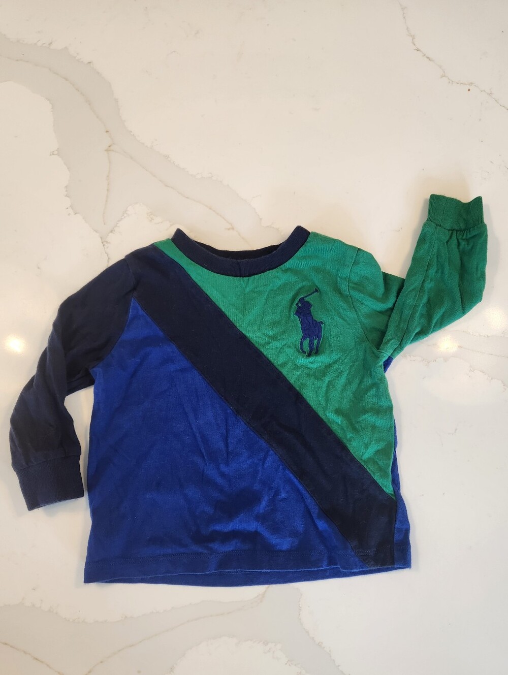 Ralph Lauren Blue, Green & Navy Long-Sleeve Colorblock Polo Tee